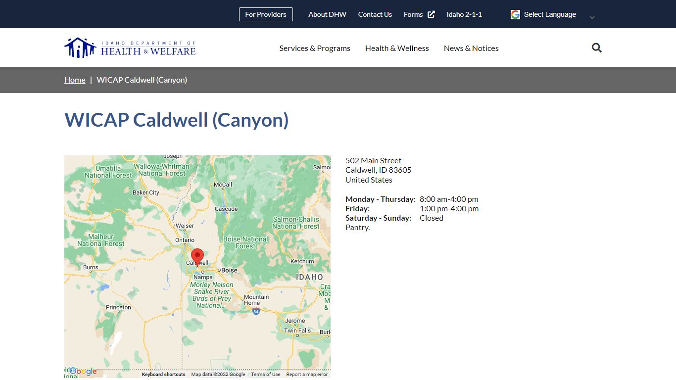 WICAP Caldwell (Canyon) | Idaho Department of Health and Welfare